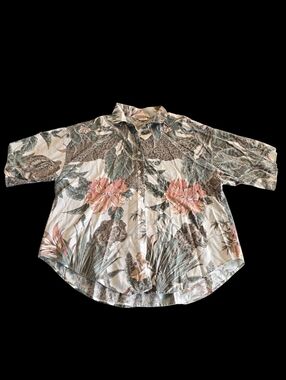 Vintage Caribou Tropical Cheetah Tiger Floral Button Down Shirt *READ*